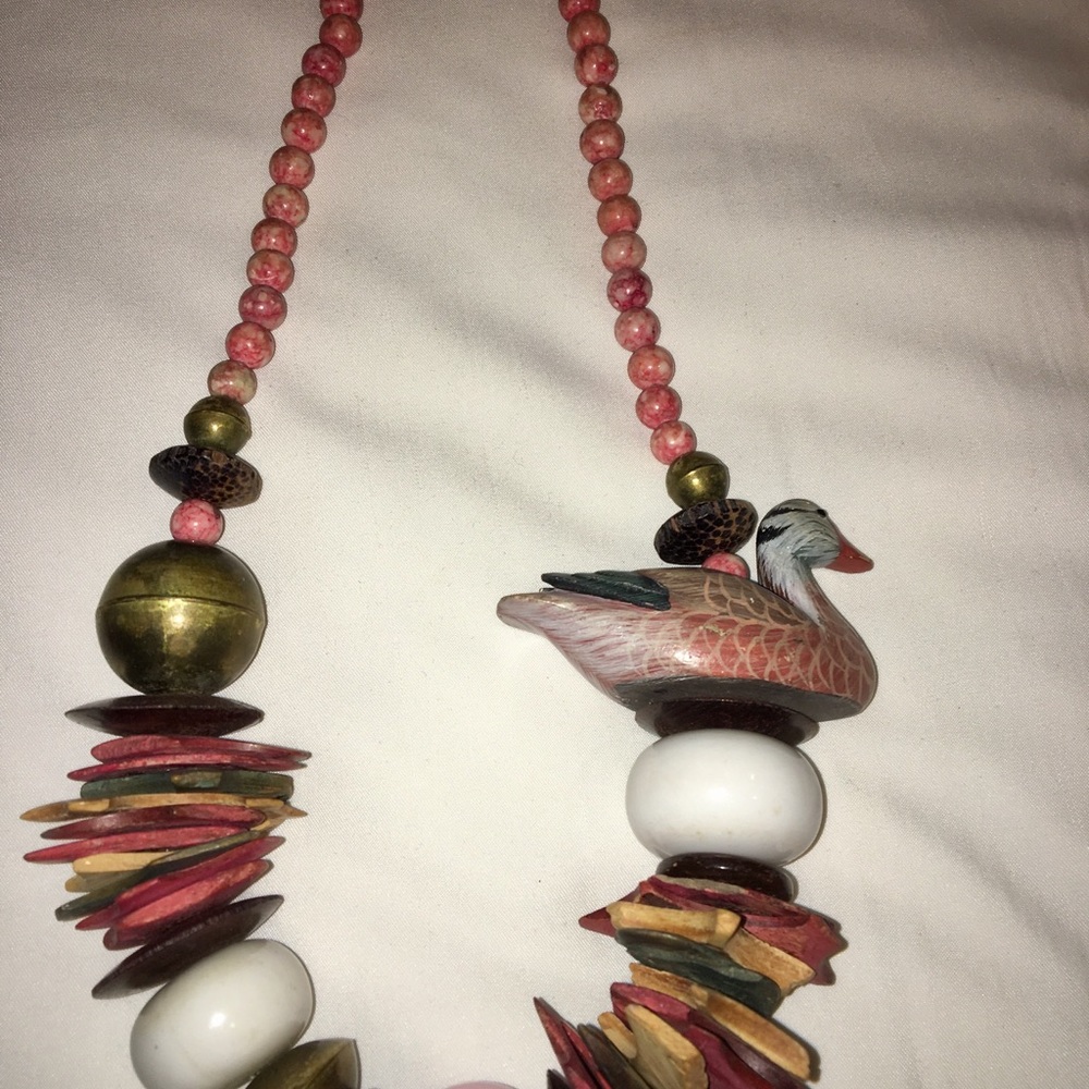 Statement Necklace - Colorful wood detail w duck